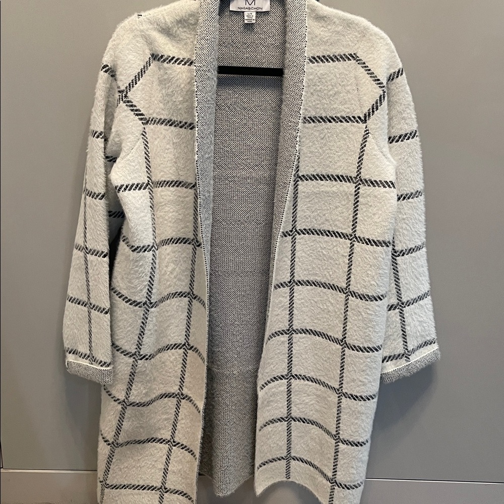 Magaschoni Black and Cream Checkered Cardigan